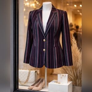 NWT Tommy Hilfiger Navy Blue Pink Cream Pin Striped Classy Blazer